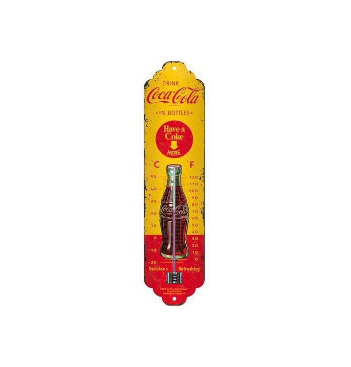 Termómetro pared retro Coca Cola amarillo y rojo