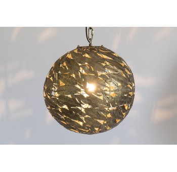 Lámpara techo Blatty esfera hojas de metal dorado Art Decó