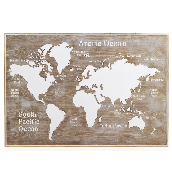 Cabecero cuadro Mapa Mundo 145x100 madera natural
