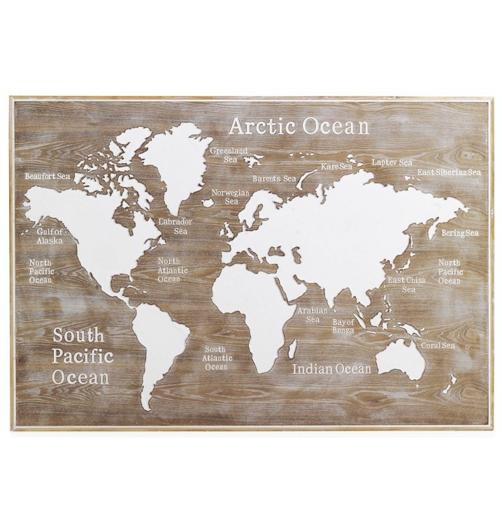 Cabecero cuadro Mapa Mundo 165x100 madera natural
