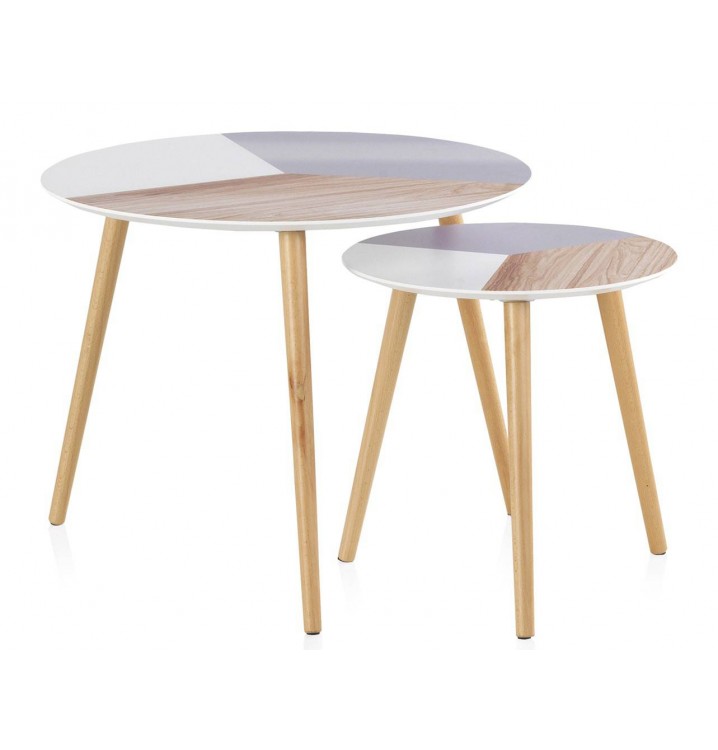 Set 2 mesas redondas auxiliares multicolor patas madera