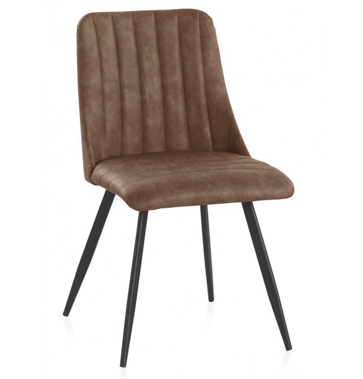 Set 4 sillas polipiel Lofax marrón patas metálicas negras