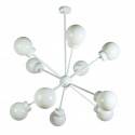 Lámpara techo Atomo Decó 10 brazos metal blanco globos cristal traslúcidos