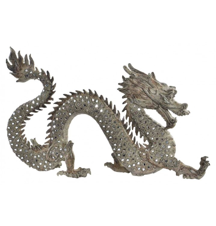 Dragón figura decorativa resina gris envejecido espejitos