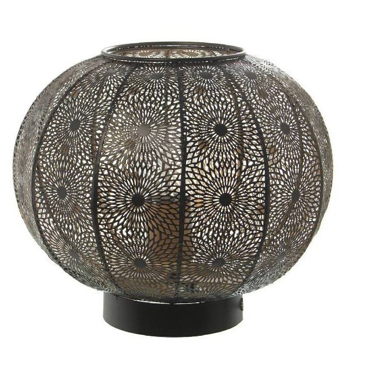 Lámpara sobremesa Mahatna esfera metal negro dorado