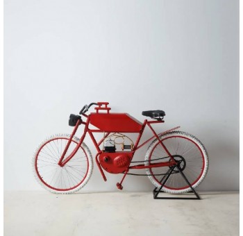 Bicicleta decorativa metal rojo negro ruedas blancas